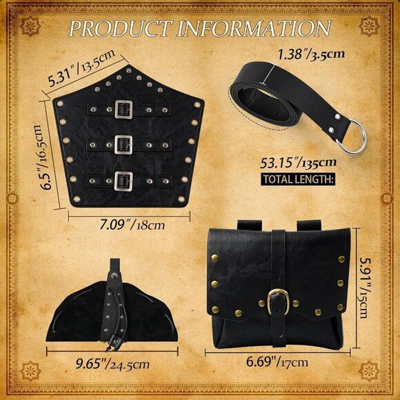 Leather Renaissance Belt Pouch Medieval Viking Arm Guards Cosplay Accessories main image 6